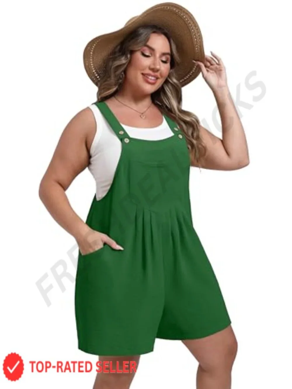 Plus Size Romper Adjustable Straps Wide Leg Jumpsuit with Pockets